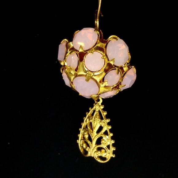 Vintage 1990s Faux Opal Rhinestone Charm Necklace Earrings Set 14K Gold Plated - Picture 7 of 8